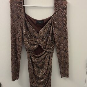 Chic Brown Snake Print Mini Dress